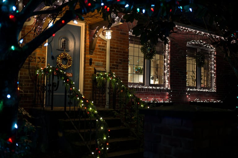 Seattle home decorated for Christmas with lights and decor