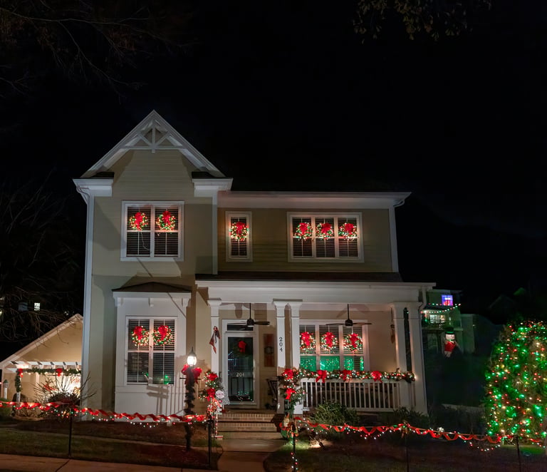 Decorated home for Christmas in McAdenville North Carolina